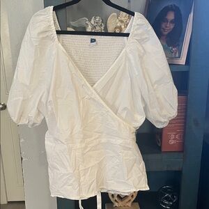 Old Navy White Wrap  Puff Sleeve Blouse